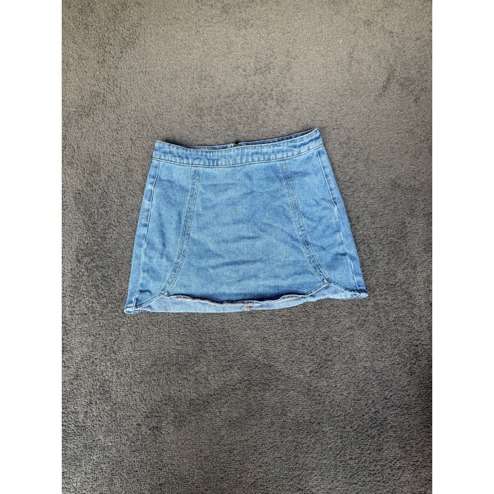 PacSun Light Wash Blue Denim Mini Skirt Size 26 Exposed Back Zipper Cotton
